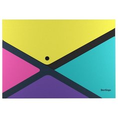 Berlingo Папка-конверт на кнопке xProject Color Block A4, пластик, желтый/зеленый/фиолетовый/розовый