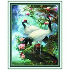 Алмазная мозаика "Японские журавли" круглые стразы на подрамнике 40х50 см, WB4676 Цветной