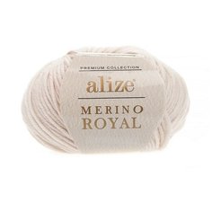 Пряжа Alize Merino Royal - 3 шт, 67 слонова кость, 100 м/50 г, 100% мериносовая шерсть /Ализе мерино роял/