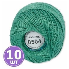 Пряжа для вязания спицами, крючком, машинного вязания Gamma Ирис классическая тонкая, 100% хлопок цвет 0504 зеленый, 10 шт. по 10 г 82 м