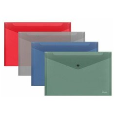 Папка-конверт на кнопке А4, 160 мкм, ErichKrause Glossy Classic, глянцевая, полупрозрачная, цвет - микс, 12 шт.