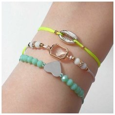 Браслеты Море, ракушка, сердечко, цветной, 7 см, 1 набор Queen Fair