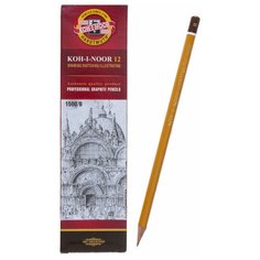 Карандаш чернографитный 2.0 мм, Koh-I-Noor 1500 B, профессиональный, L-175 мм, 12 шт.