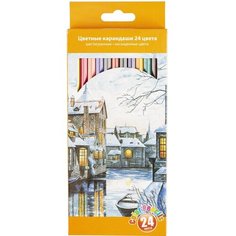 Карандаши цветные Комус 24 цветов, 6-гранные, пластиковые