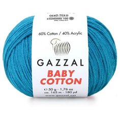 Пряжа Gazzal Baby Cotton (Газзал Беби Коттон) - 1 моток Темно-бирюзовый (3428) 60% хлопок, 40% акрил 165м/50г