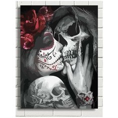 Картина по номерам Поцелуй смерти (Девушка, Санта Муэрте, Роза) - 8080 В 30x40