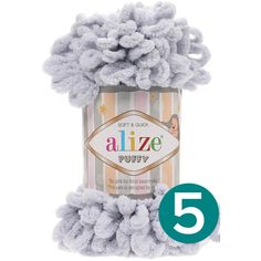 Пряжа Alize Puffy, 100 г, 9 м, 5 шт., 416 серый