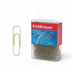 Скрепки канцелярские 28мм, 200шт, омедненные, erichkrause, пластиковая коробка