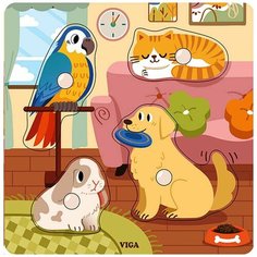 VIGA Пазл вкладыш для малышей Домашние животные, 4 детали