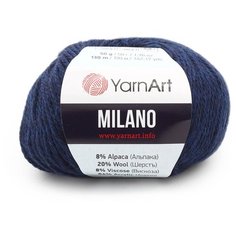 Пряжа "Milano" 8%альпака, 20%шерсть, 8%вискоза, 64%акрил 130м/50гр (877 синий) Yarn Art