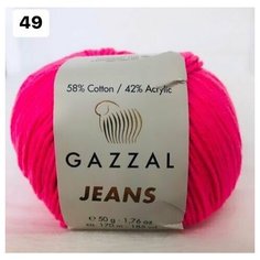 Пряжа полухлопок Gazzal Jeans/Газзал Джинс - ярко-розовый N 1149, 58% хлопок, 42% акрил, 170м/50гр, для вязания игрушек, одежды и сумок