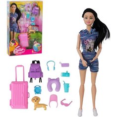 Кукла стильная путешественница 29 см Модница с набором одежды и аксессуарами с нарядами Tong DE