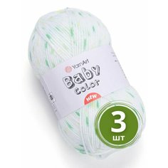 Пряжа YarnArt Baby Color (ЯрнАрт Беби Колор) - 3 мотка 216 Белый / зеленый / салат / лимон, гипоаллергенная для детских изделий, 100% акрил, 150м/50г
