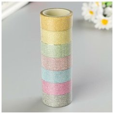 Клейкие ленты полимерные для декора с блестками "пастель", 15 мм х 3 м (набор 7 шт) Noname