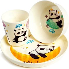 Набор посуды для кормления детский многоразовый стакан, тарелка, миска Panda Plastic Republic