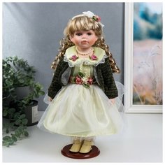 Кукла коллекционная керамика "Катенька в зеленоватом платье и зелёном кардигане" 40 см NO Name