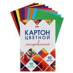 Цветной лакированный картон "Мозаика", А4, 10 листов, 10 цветов Hatber