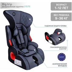 Автокресло детское AMAROBABY Big trip, группа I/II/III, (серый/чёрный)