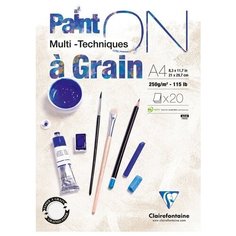 Альбом для смешанных техник Clairefontaine 20 л, А4, на склейке, "PaintON with grain", 250г/м2, экстра-белый (975049C)