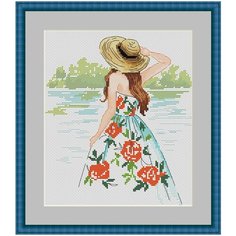 Набор для вышивания крестиком "Девушка на берегу реки" 18.9х22.5 см Чудо Холст