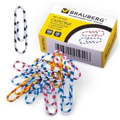 Скрепки канцелярские 28 мм, цветные, 100 штук, картонная коробка Brauberg