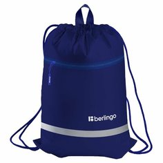 Мешок для обуви Berlingo "Basic Blue", 1 отделение, 360х460 мм, светоотражающая лента, карман на молнии (MS230103)