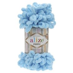 Пряжа плюшевая Alize Puffy (Ализе Пуффи) - 2 мотка 287 светло-бирюзовый для вязания руками, гипоаллергенная, большие петли (4см), 9м/100г