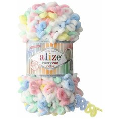 Пряжа Alize Puffy Fine Color (Пуффи Файн Колор) - 5 мотков цвет: 5949 Желтый / бирюзовый / розовый / белый / голубой 100% микрополиэстер 100г 14м