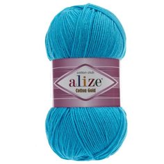 Пряжа Alize Cotton Gold (Ализе Коттон Голд) - 1 моток 16 ярко - бирюзовый 55% хлопок, 45% акрил 330м/100г