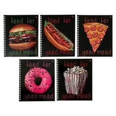 Тетрадь А5+ 48л кл на греб FOOD IN BLACK, гл лам, 5В микс 7-48-1223./В упаковке шт: 2 Альт