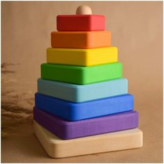 Пирамидка Квадратная Детская Деревянная Сортер Игра Радуга Лавка Гудвина