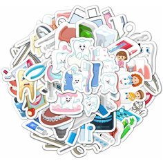 Стикеры 18 листов А6(100 наклеек)виниловые самоклеящиеся наклейки для детей и взрослых на телефон, велосипед, ноутбук, блокнот. Стикерпак Dental Bulba Craft