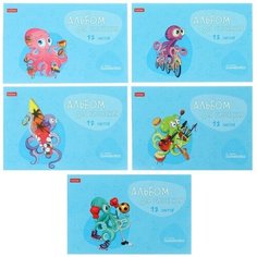 Альбом для рисования А5, 12 листов на скрепке "Осьминожки", обложка мелованный картон, блок 100 г/м2, микс Hatber