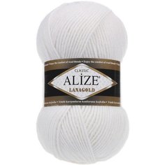 Пряжа Alize Lanagold (Ализе Ланаголд) - белый (55), 100 г / 240 м (49% шерсть, 51% акрил) - 2 шт