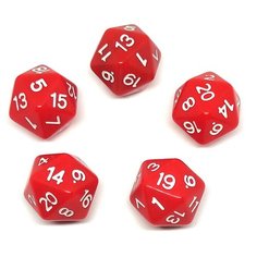 Двадцатигранный кубик (D20), 5 шт, красный (для DnD (ДнД), Pathfinder, настольных, трансформационных игр, обучению детей счету) Pandoras Box Studio