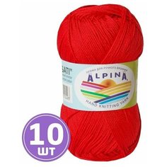 Пряжа для вязания крючком, спицами Alpina Альпина SATI классическая тонкая, мерсеризованный хлопок 100%, цвет №179 Красный, 170 м, 10 шт по 50 г