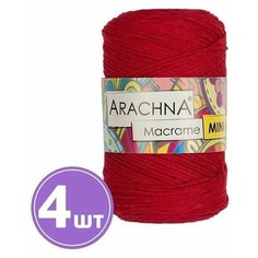 Пряжа для вязания спицами, крючком Arachna Macrame Mini фантазийная средняя, хлопок/полиэстер цвет 08 красный, 4 шт. по 250 г 200 м