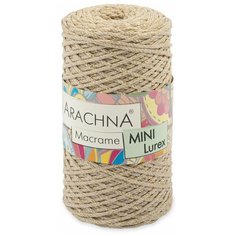 Пряжа Arachna Macrame Mini Lurex фантазийная средняя, хлопок/полиэстер/люрекс цвет 03 бежевый-золото, 4 шт. по 250 г 200 м