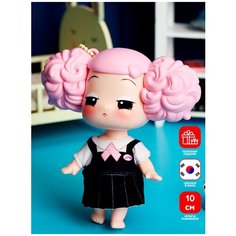 Коллекционная Игрушка для Девочек, Мини-Кукла DDung из Серии Школа, в Сарафане, Пупс, Брелок Дун Данг 10 см / FDE0911-1