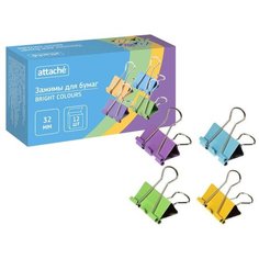 Зажимы для бумаг ATTACHE Bright Colours 32мм, цветн, 12шт/уп в карт. коробке