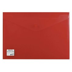 Папка-конверт на кнопке Brauberg (А4, до 100л, 200мкм, пластик) непрозрачная красная (221364), 10шт.