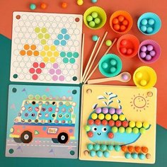 Мозаика с шариками деревянная + сортировка по цветам, развивающая игра для детей Izba Lova Toys