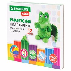 Пластилин 12 цветов Brauberg Kids, 240г, со стеком, 8 уп. (106436)