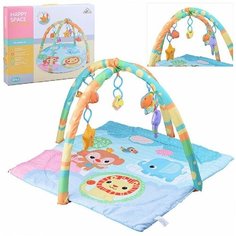 Детский развивающий коврик для новорожденного с дугой, подвесными игрушками / Детский развивающий игровой коврик для малышей и новорожденных Happy Space