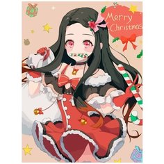 Картина по номерам на холсте Новый год (Клинок рассекающий демонов, Рождество, Снегурочка, Аниме) - 7918 В 30x40