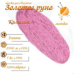 Нитки для ручного вязания (4 шт. 1кг/2000 м), пряжа трёхниточная в пасмах (250-300 гр/шт.) 100% акрил (Камелия) Золотое руно