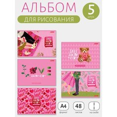 Альбом для рисования 5 шт. ассорти 48 л. "SVETOCH" "Класс" А4 на скобе, 100 г/м2, 29 х 20.5 см Время любви