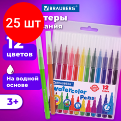 Комплект 25 шт, Фломастеры BRAUBERG "PREMIUM", 12 цветов, классические, вентилируемый колпачок, ПВХ-упаковка с европодвесом, 151934