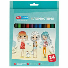 Фломастеры ArtSpace "Модницы", 24цв, смываемые, картон, европодвес WP_71672 Спейс