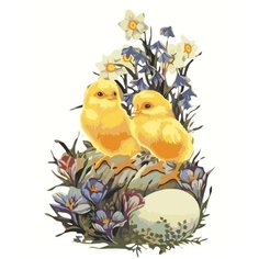 Картина по номерам Цыплята с цветами 40х50 см АртТойс